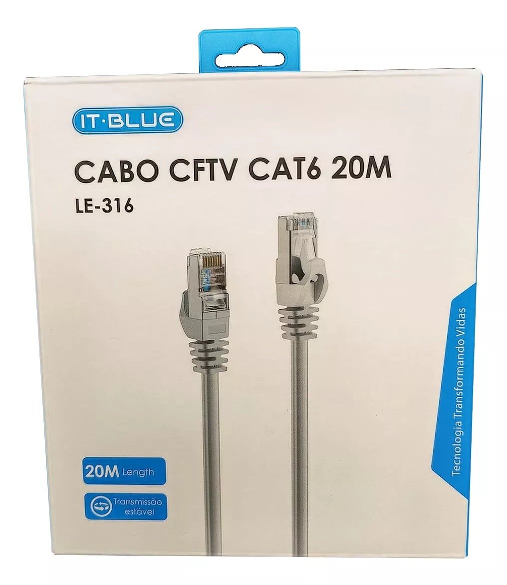 Cabo de Rede CAT6 IT-Blue LE-316, 20m, CFTV, Cinza