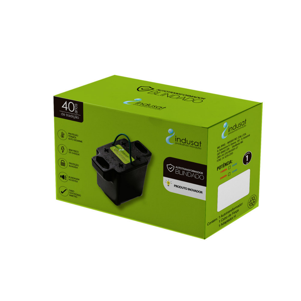 Transformador 1500VA Indusat, Blindado, Bivolt, Preto