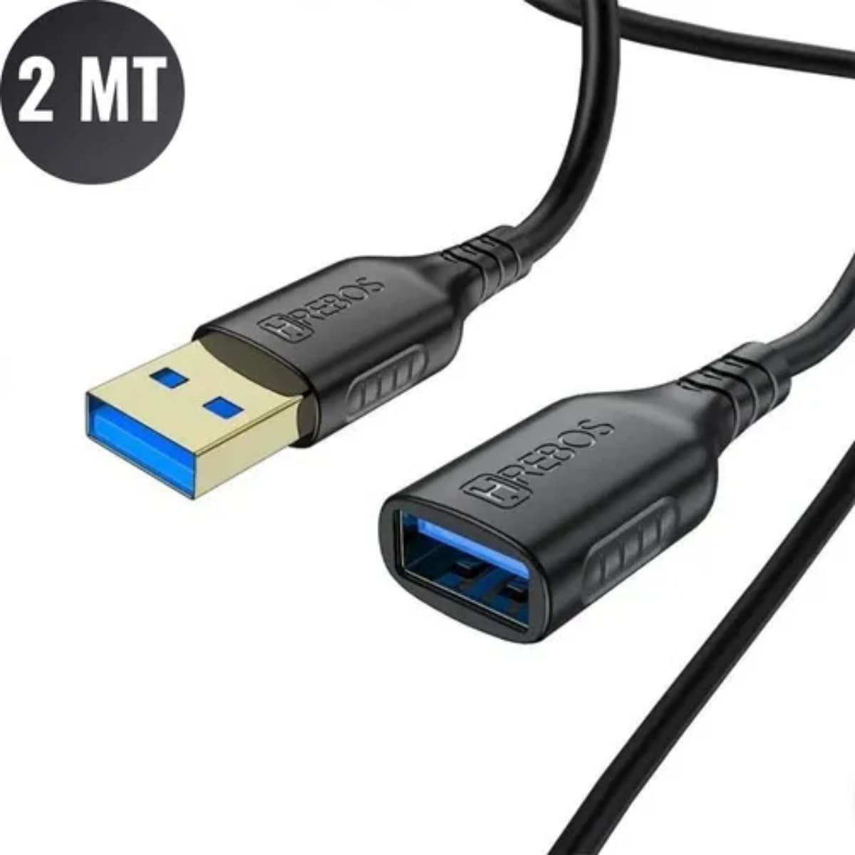 Extensor USB 3.0 2m Hrebos Preto USB Macho para USB Fêmea - HS39
