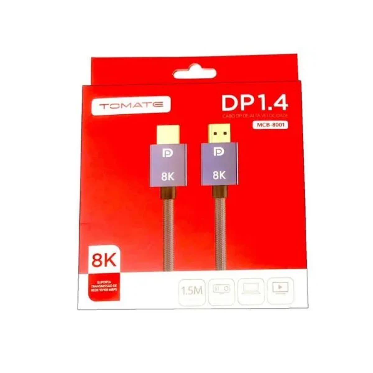 Cabo DisplayPort 8K 1.5 Metros Tomate MCB-8001, v1.4, M x M, Preto