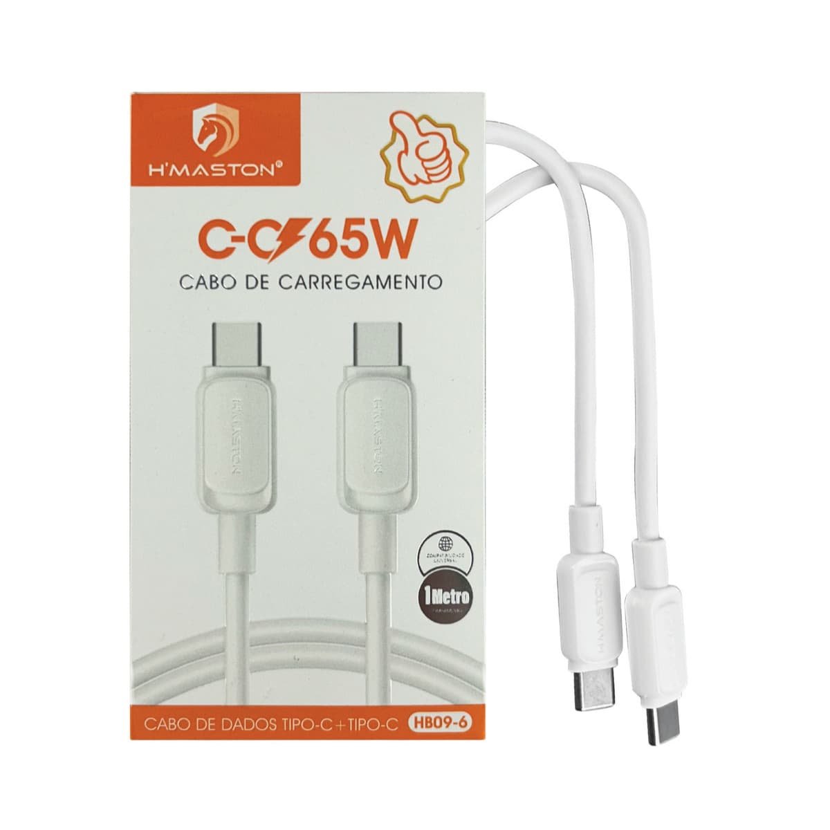 Cabo USB Hmaston 65W HB09-6, USB-C x USB-C, 1m, Branco